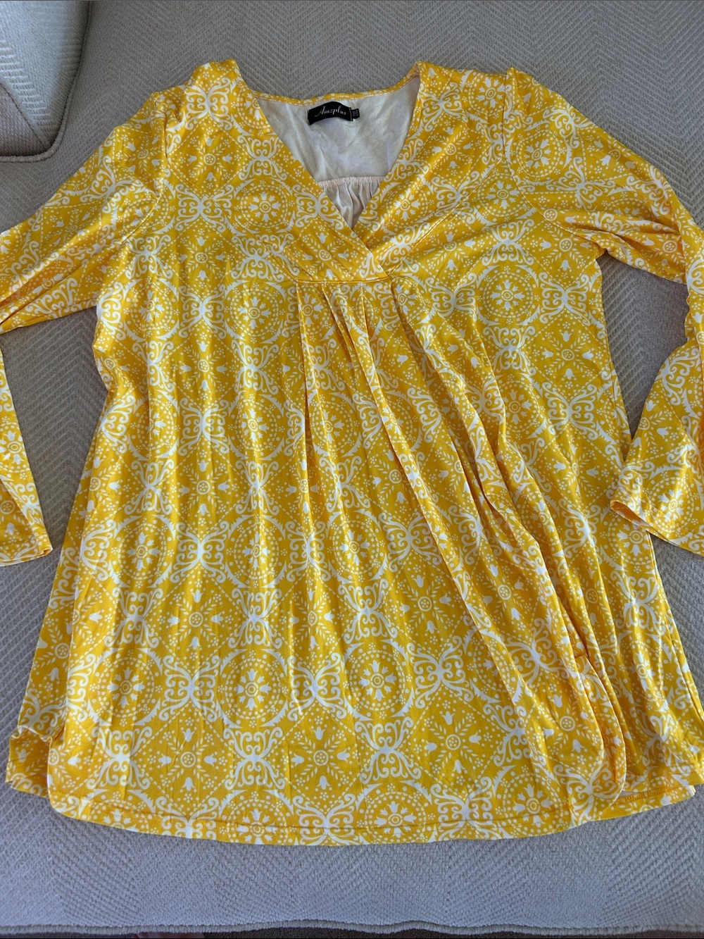 Angie Yellow Medallion V-Neck Long Sleeve Tunic